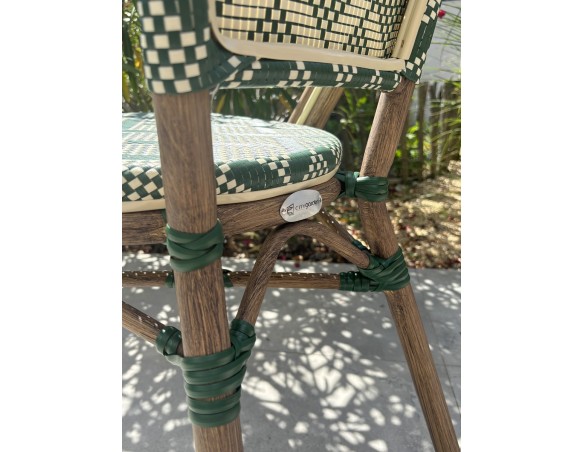 Fauteuil de jardin empilable vert en aluminium effet bois et textilène - BISTRO