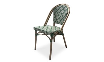 Fauteuil de jardin empilable vert en aluminium effet bois et textilène - BISTRO