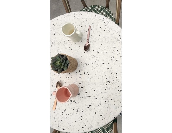 Table ronde de jardin blanche en acier noir et plateau Terrazo -  BISTRO