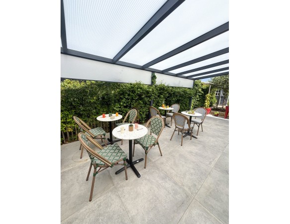 Table ronde de jardin blanche en acier noir et plateau Terrazo -  BISTRO