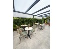 Table ronde de jardin blanche en acier noir et plateau Terrazo -  BISTRO
