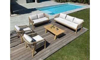 Salon bas de jardin SERENA 7 places en bois d'acacia - WOOD