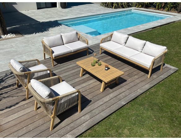 Salon bas de jardin SERENA 7 places en bois d'acacia - WOOD