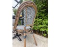 Ensemble de jardin table RONDE HPL effet marbré + 2 fauteuils bleu - BISTRO