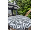 Ensemble de jardin table RONDE HPL effet marbré + 2 fauteuils bleu - BISTRO