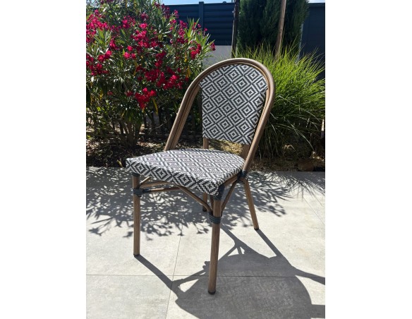Ensemble de jardin table RONDE HPL effet marbré + 2 fauteuils bleu - BISTRO