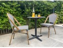Ensemble de jardin table RONDE HPL effet marbré + 2 fauteuils bleu - BISTRO