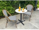 Ensemble de jardin table RONDE HPL effet marbré + 2 fauteuils bleu - BISTRO