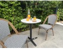 Ensemble de jardin table RONDE HPL effet marbré + 2 fauteuils bleu - BISTRO