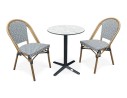Ensemble de jardin table RONDE HPL effet marbré + 2 fauteuils bleu - BISTRO