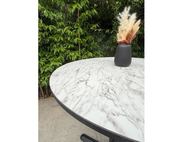 Ensemble de jardin table RONDE HPL effet marbré + 2 fauteuils verts - BISTRO