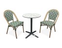 Ensemble de jardin table RONDE HPL effet marbré + 2 fauteuils verts - BISTRO