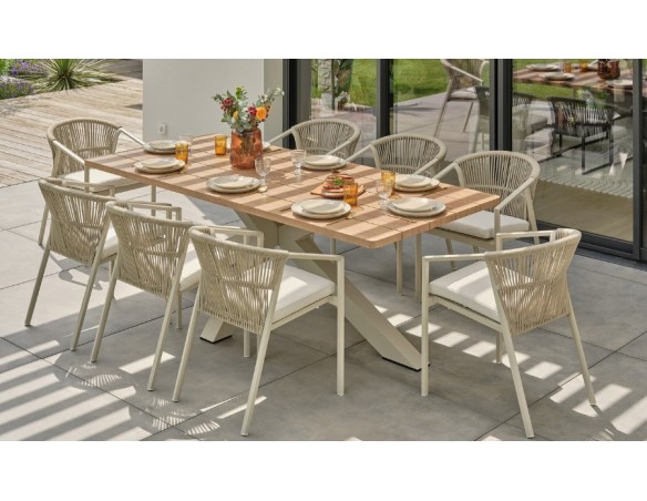 Ensemble de repas haut de gamme 8 places grège - KELIA Remarquable