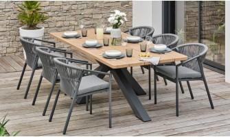 ensemble repas extérieur imitation bois 6 personnes KELIA