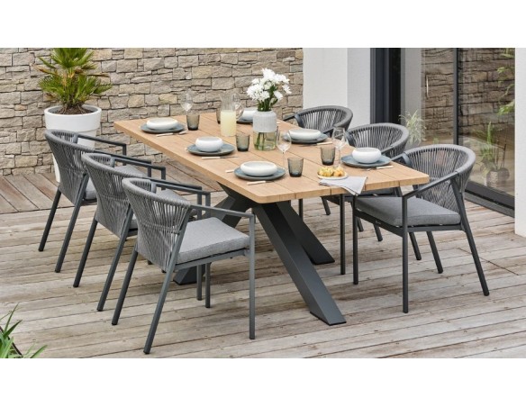 ensemble repas extérieur imitation bois 6 personnes KELIA