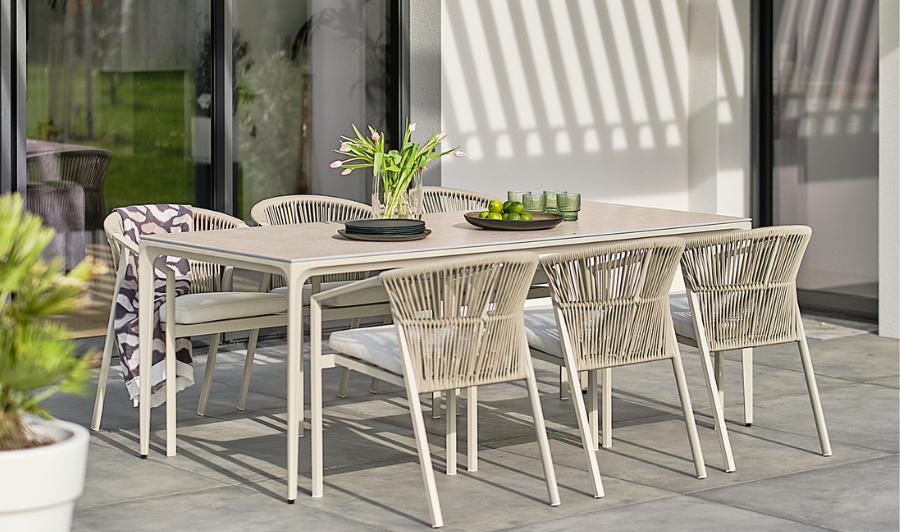 ensemble repas 6 places beige design TIGUA