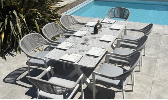 ensemble repas de jardin gris blanc terrazzo ABELLA