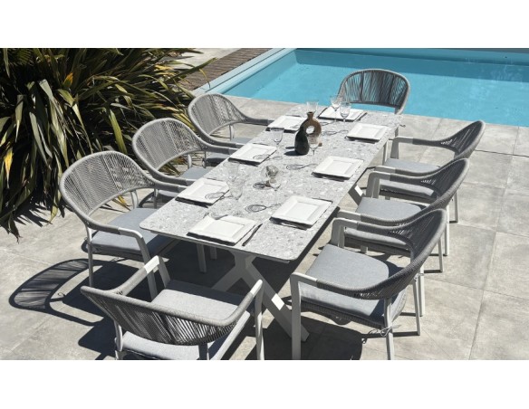 ensemble repas de jardin gris blanc terrazzo ABELLA