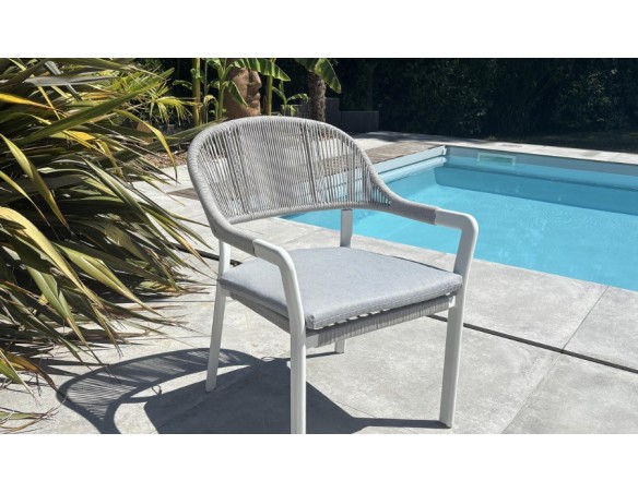 fauteuil jardin blanc gris corde ABELLA Remarquable