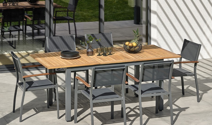 ensemble repas extérieur bois acacia 6 personnes ORSINO ensemble repas extérieur bois acacia 6 personnes ORSINO