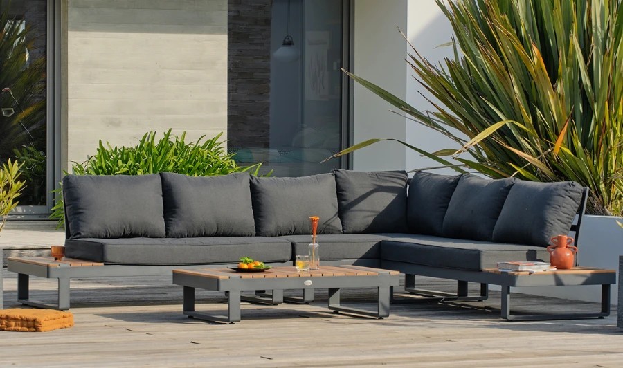 salon jardin angle gris teck alu ALICANTE DCB Garden