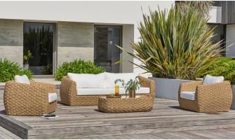Salon bas de jardin 5 places en résine tressée marron - RAMATUELLE EAN 3700286490393