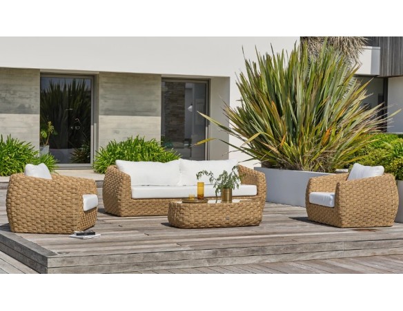 Salon bas de jardin 5 places en résine tressée marron - RAMATUELLE EAN 3700286490393