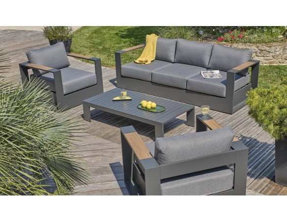 salon jardin luxe effet bois anthracite MANDELIEU DCB Garden