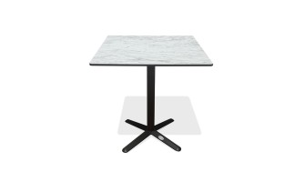 Table carrée de jardin BISTRO (70x70 cm) en acier noir et plateau HPL effet marbre - BLANC