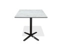 Table carrée de jardin BISTRO (70x70 cm) en acier noir et plateau HPL effet marbre - BLANC