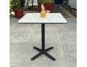 Table carrée de jardin BISTRO (70x70 cm) en acier noir et plateau HPL effet marbre - BLANC
