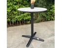 Table ronde de jardin BISTRO (diam. 60 cm) en acier noir et plateau HPL effet marbre - BLANC