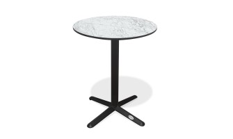 Table ronde de jardin BISTRO (diam. 60 cm) en acier noir et plateau HPL effet marbre - BLANC