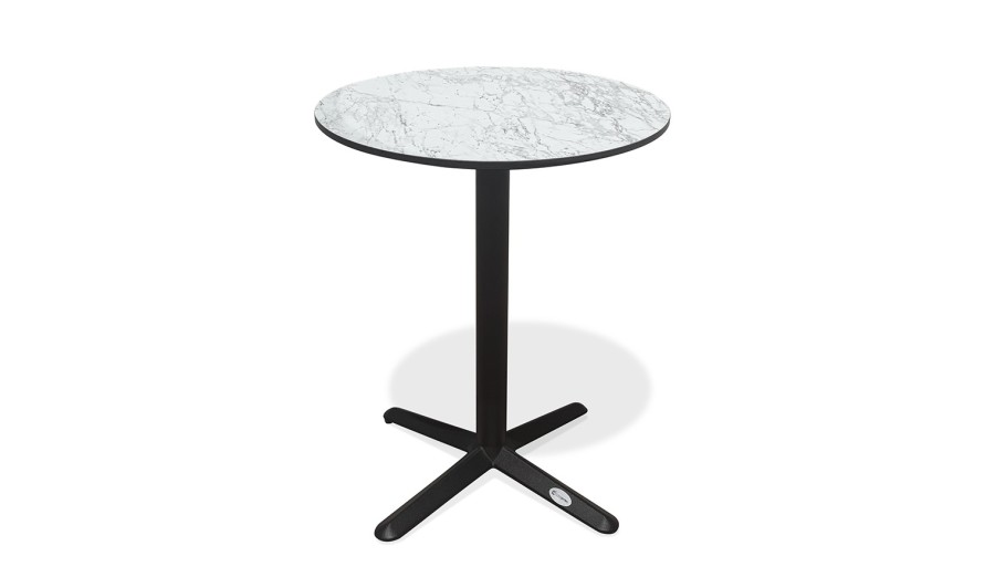 Table ronde de jardin BISTRO (diam. 60 cm) en acier noir et plateau HPL effet marbre - BLANC
