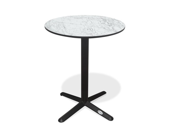 Table ronde de jardin BISTRO (diam. 60 cm) en acier noir et plateau HPL effet marbre - BLANC