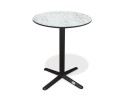 Table ronde de jardin BISTRO (diam. 60 cm) en acier noir et plateau HPL effet marbre - BLANC