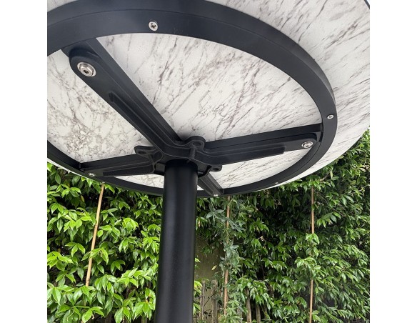 Table ronde de jardin BISTRO (diam. 60 cm) en acier noir et plateau HPL effet marbre - BLANC