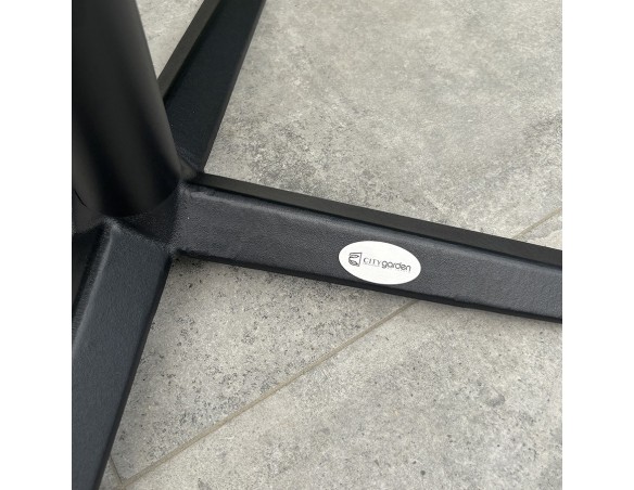 Table ronde de jardin BISTRO (diam. 60 cm) en acier noir et plateau HPL effet marbre - BLANC