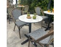 Table ronde de jardin BISTRO (diam. 60 cm) en acier noir et plateau HPL effet marbre - BLANC