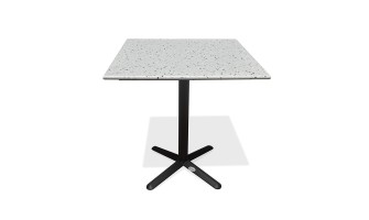 Table carrée de jardin BISTRO (70x70 cm) en acier noir et plateau terrazzo - BLANC