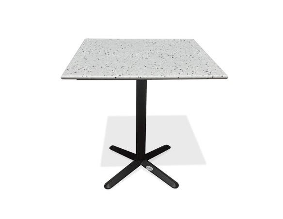 Table carrée de jardin BISTRO (70x70 cm) en acier noir et plateau terrazzo - BLANC