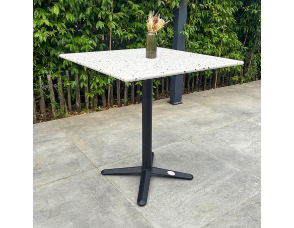 Table carrée de jardin BISTRO (70x70 cm) en acier noir et plateau terrazzo - BLANC