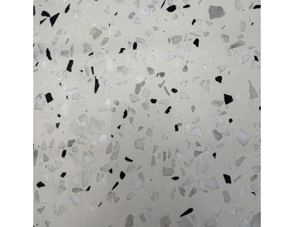 Table carrée de jardin BISTRO (70x70 cm) en acier noir et plateau terrazzo - BLANC