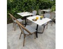 Table carrée de jardin BISTRO (70x70 cm) en acier noir et plateau terrazzo - BLANC