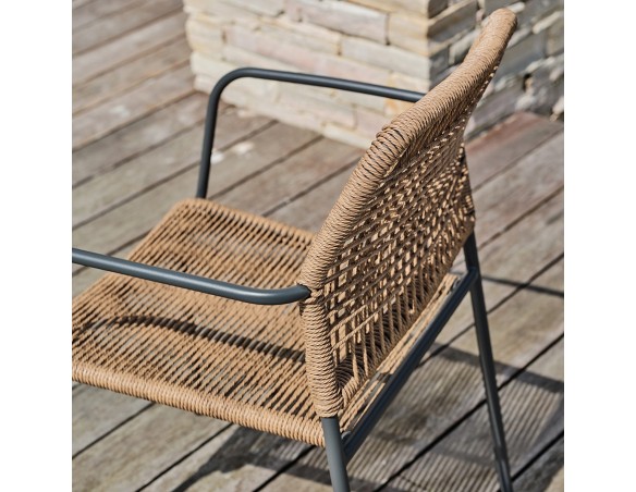 Fauteuil de jardin empilable MARCEAU en corde et acier - GRIS ANTHRACITE