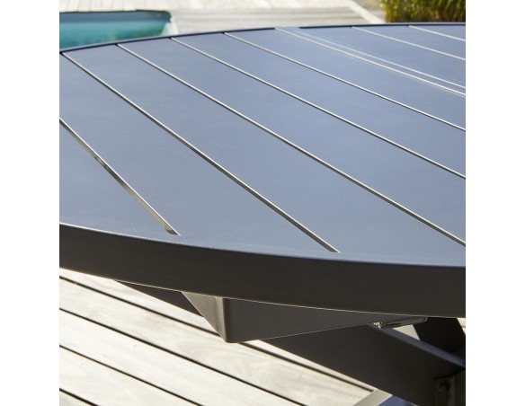 Table de jardin PELOSA (145/199X145 cm) en aluminium avec rallonge papillon - GRIS ANTHRACITE