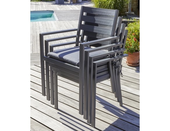 Fauteuil de jardin empilable PELOSA en aluminium - GRIS ANTHRACITE