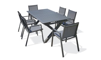 Ensemble repas de jardin 6 places gris anthracite avec table extensible - FLORIDE