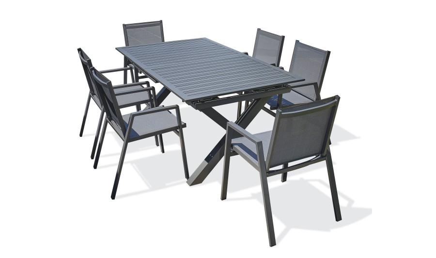 Ensemble repas de jardin 6 places gris anthracite avec table extensible - FLORIDE