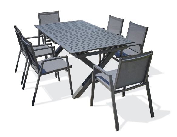 Ensemble repas de jardin 6 places gris anthracite avec table extensible - FLORIDE